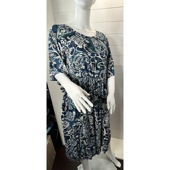 National Paisley Print Patio Lounge Midi A Line Dress MuMu Med Rayon Comfy Cozy - Picture 9 of 11